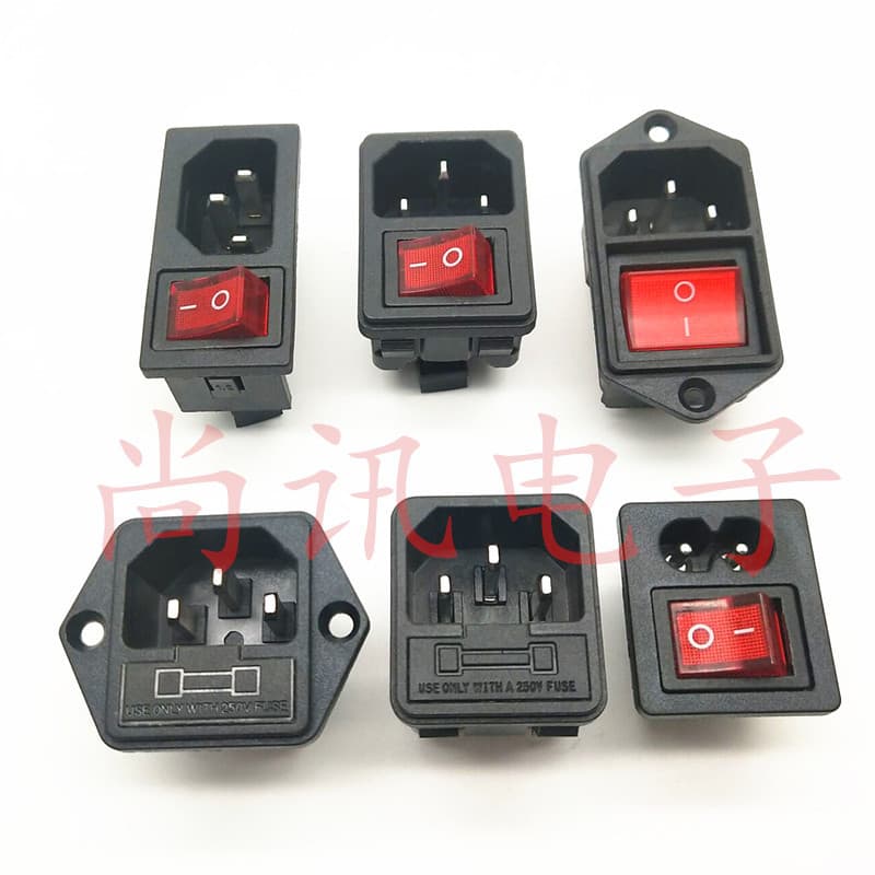 IEC Appliance Socket Charging Three-Pin, AC Clover Power Socket, 2-in-1 with Switch and Fuse Card-Type 10A