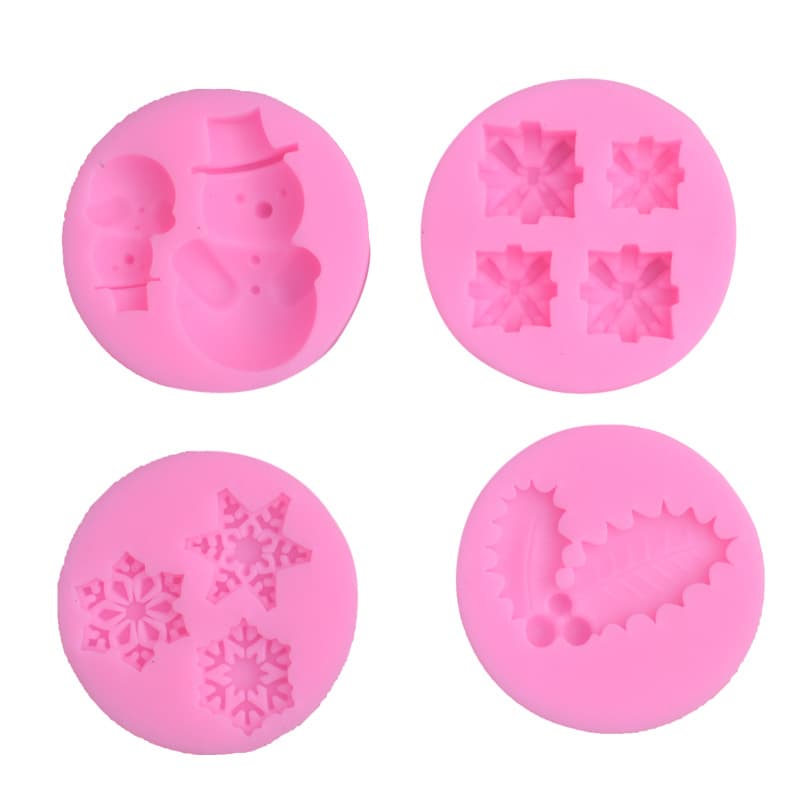 Christmas Series Fondant Silicone Molds, Snowman Snowflake Cake Decoration Molds, Clay Chocolate Baking Tools