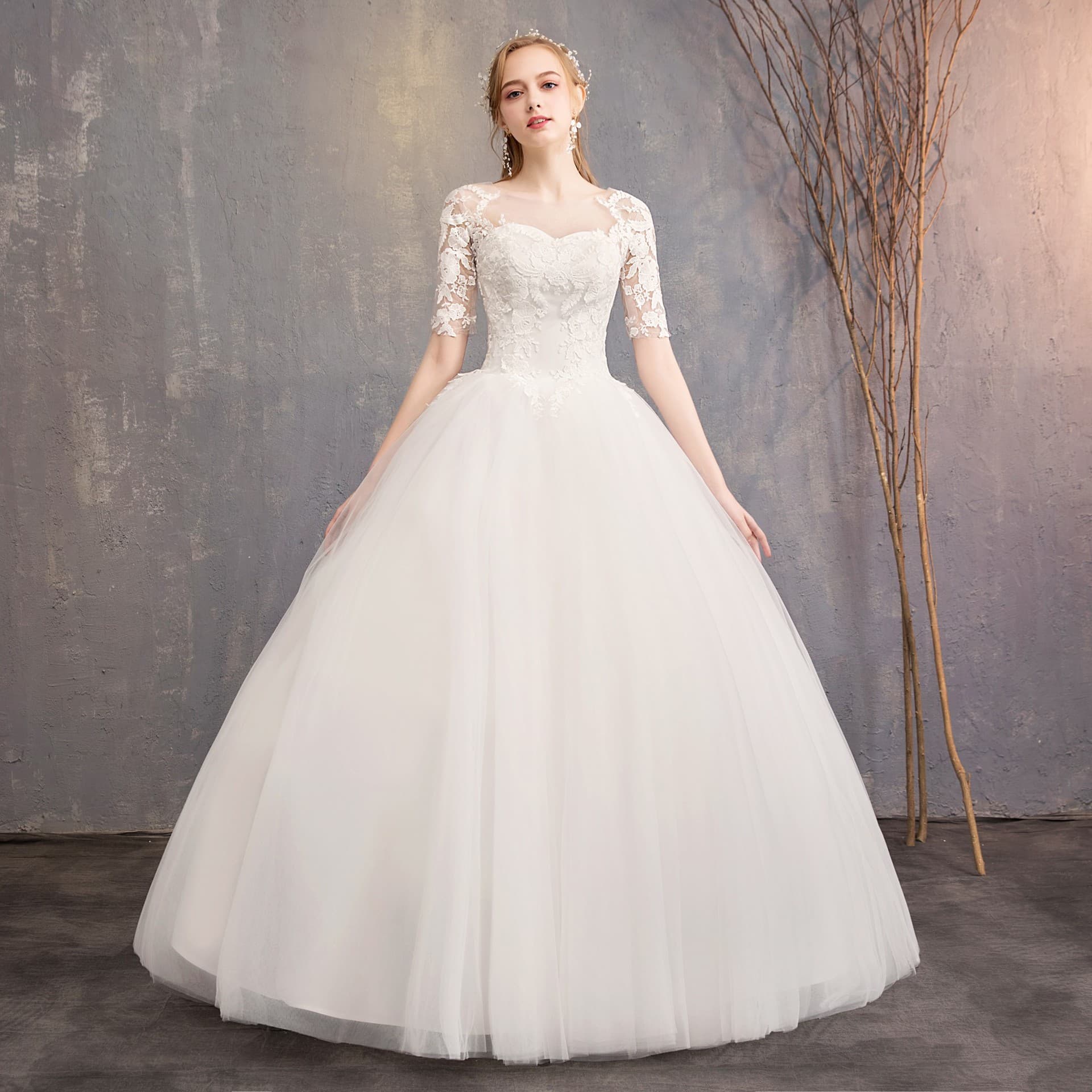 Bridal Wedding Dress 2026 New Style Fashionable Fitted Lace Medium Sleeve Plus Size Studio Wedding Gown Factory Wholesale H15