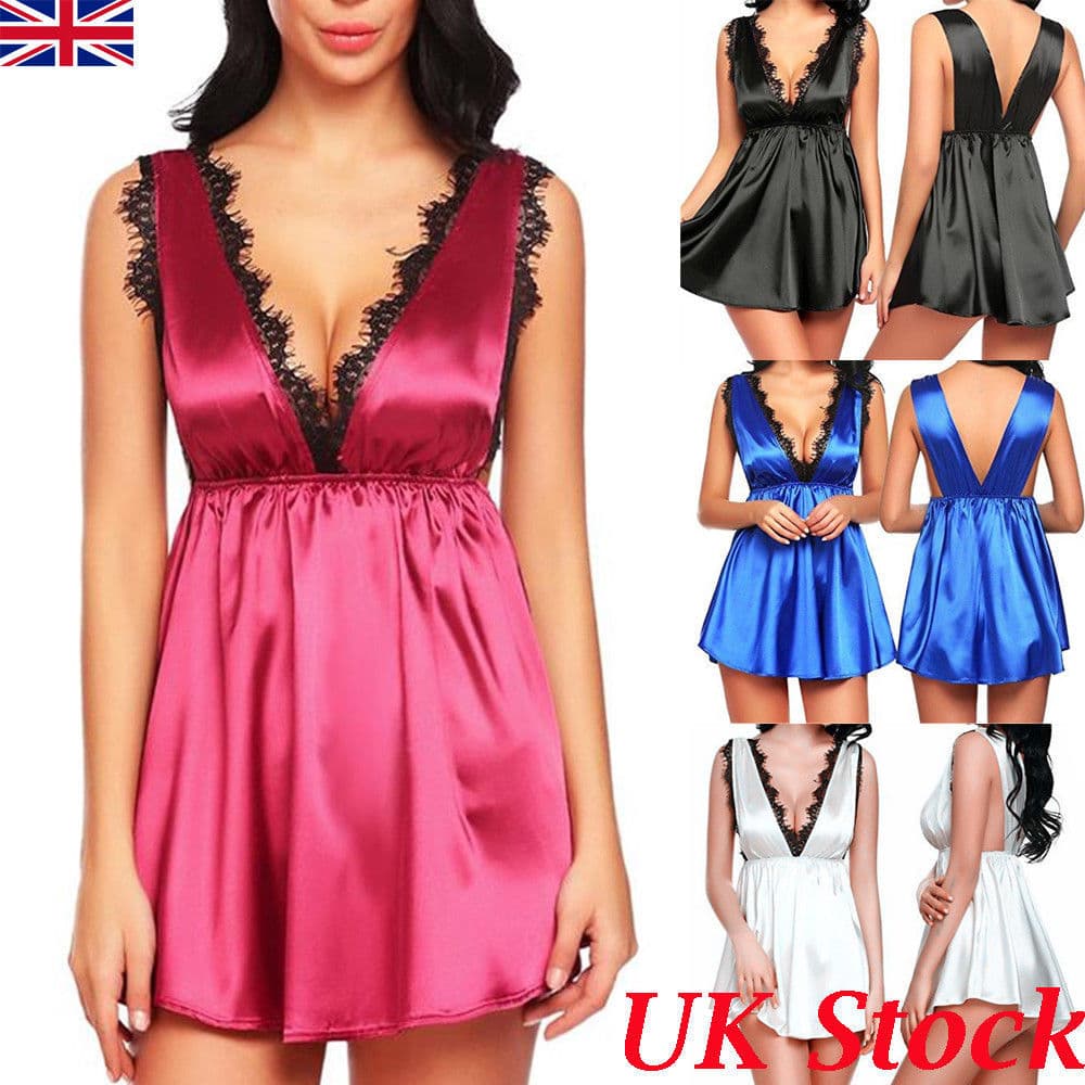 New Cross-Border Sexy Lingerie Ice Silk Strap Lace Trim Nightgown European and American Sexy Sleepwear