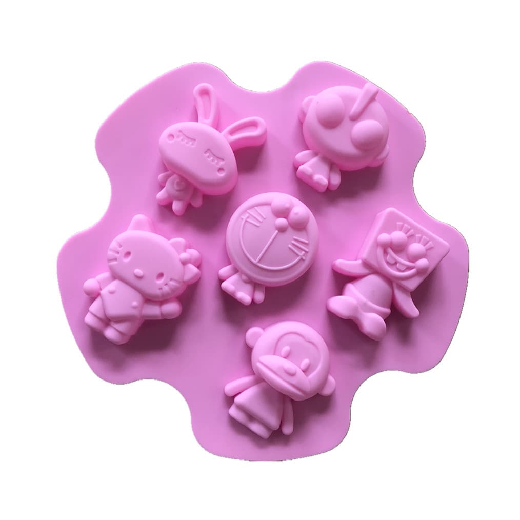 6-Cavity Cartoon Character Plaster Mold for White Jelly, Kids Jelly, Plaster Doll Silicone Mold, Rice Cake