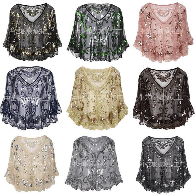 Women's Christmas Annual Meeting Evening Dress, Cross-Border New Autumn and Winter Sequined European and American Wedding Dress Shawl Amazon