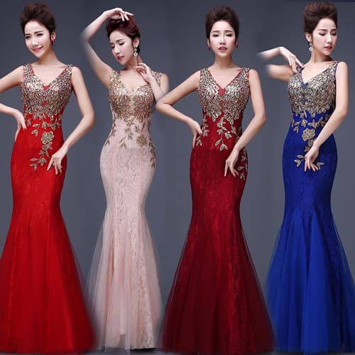 2024 New Summer European and American Evening Dress Mermaid Long Lace Bridesmaid Dress Banquet Gown Slim Fit Women