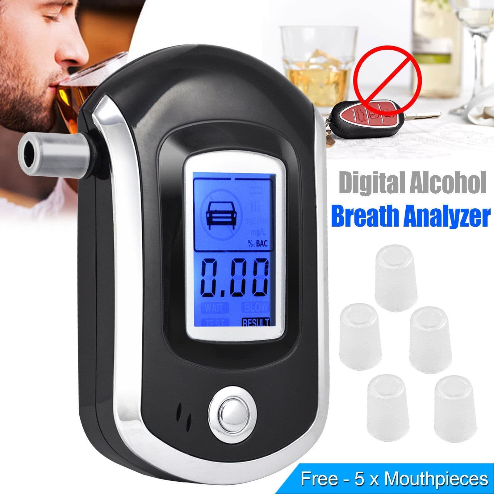English version AT6000 portable handheld breath alcohol tester, alcohol detector.