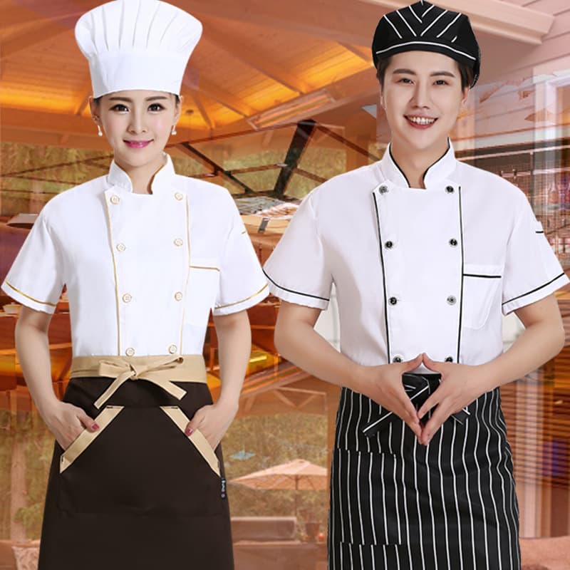 Short Sleeve Chef Uniforms Summer Kitchen Workwear for Men And Women Restaurant Baking Kindergarten Cafeteria Anti-Oil Stain