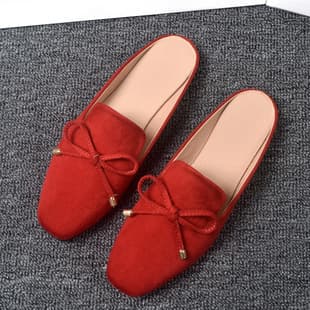 New Spring Autumn Enclosed Half Slippers for Women, Casual Flat Shoes with Bow, Mules, Large Size 41-44, Export Source