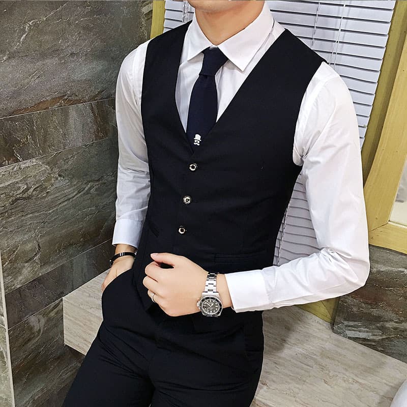 British Style Suit Waistcoat for Men, Slim Fit Business Thin Vest, Work Attire Formal Waistcoat