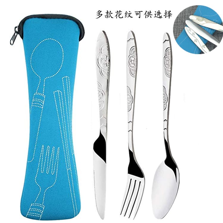 Stainless Steel Western Steak Knife Fork Spoon Creative Cloth Bag Portable Western Cutlery Set Three-Piece Amazon Supply