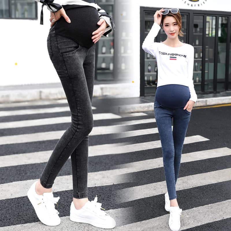 Maternity pants 2024 spring new style pregnant women's washed leg belly support pants fried snowflake stretch belly support denim trousers