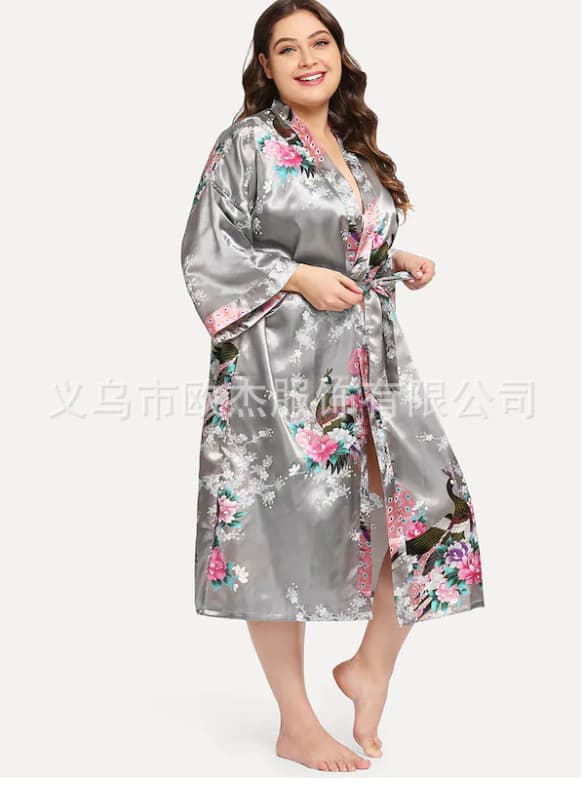 Amazon Hot Selling Peacock Pajamas Women Japanese Plus Size Sleepwear Homewear Wholesale Women's Bathrobe