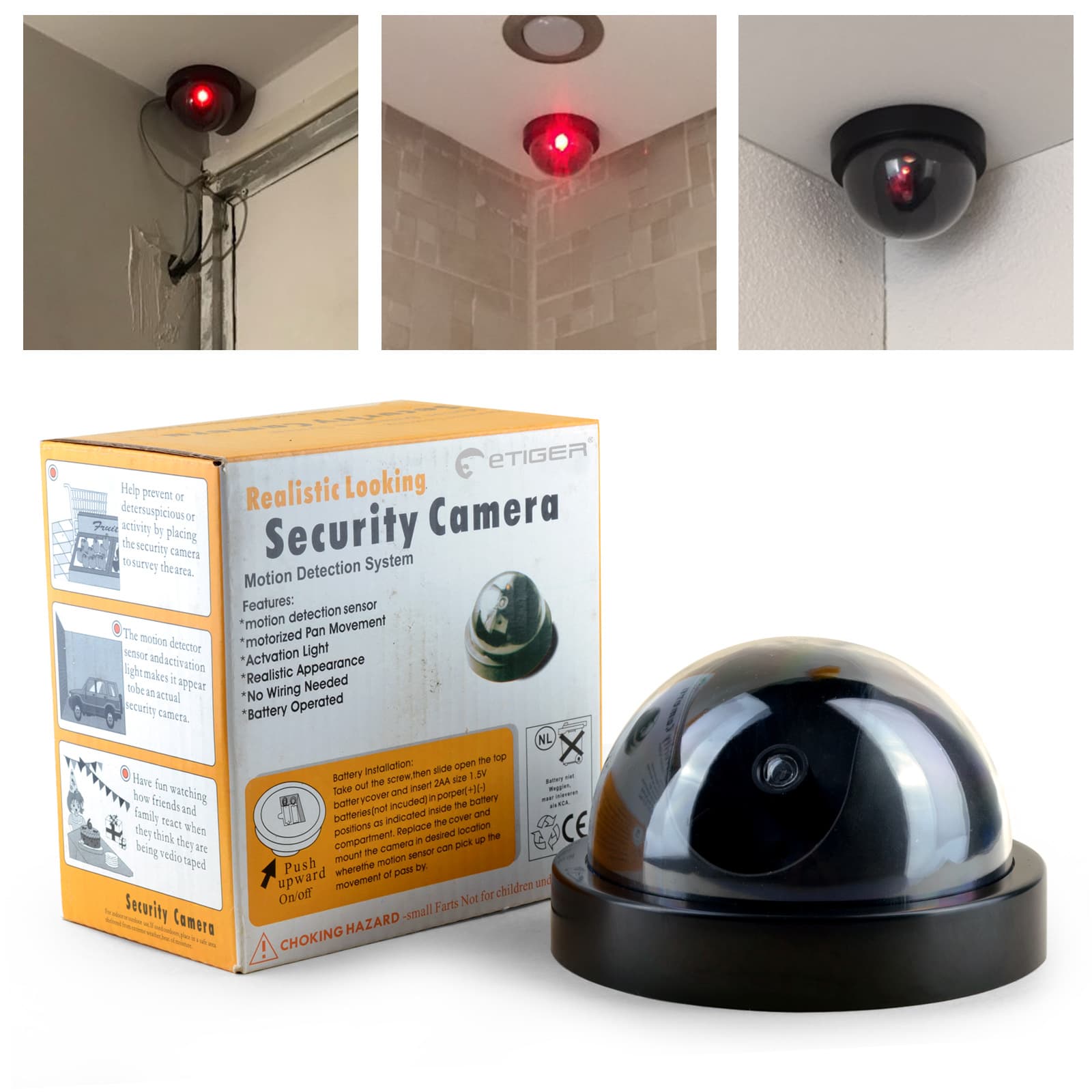 Illuminated Fake Hemispheric Surveillance Camera Simulation Lighting Monitoring Device ABS Material for Home Security