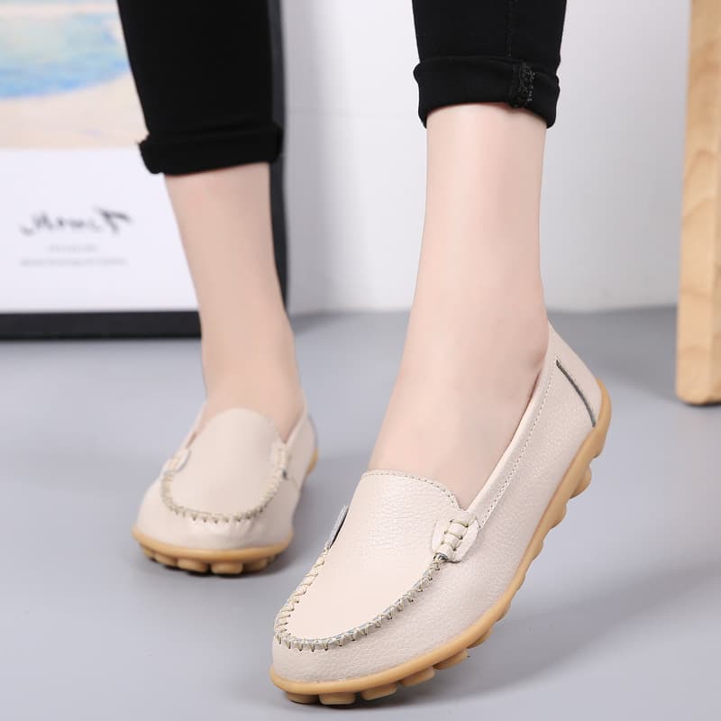 2023 Spring/Summer Genuine Leather Mom Shoes, Slip-On Shallow Cut Shoes with Rubber Sole, Lazy Shoes Low-Cut Nurse Shoes Casual