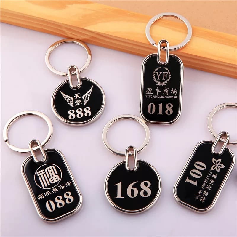 Metal keychain hotel key card laser engraving lettering number logo advertising promotional gifts