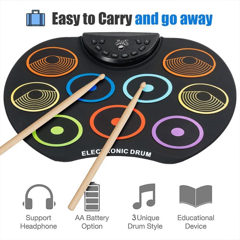 Colorful Roll Up Drum Kit for Beginners Kids Percussion Instrument USB Electronic Drum