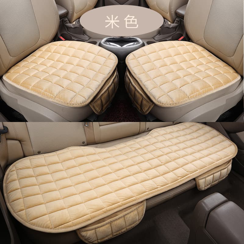 Car Winter Three-Piece Set Backless Plush Front Row Non-Slip No-Tie Auto Accessories - Checkered Pattern