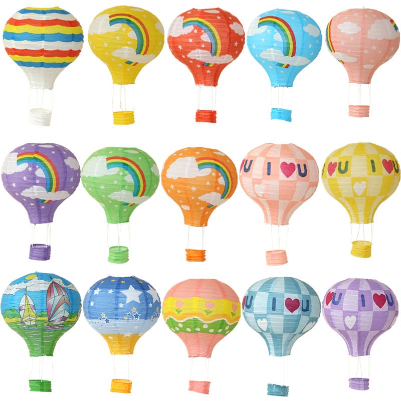 12 inch 30cm kindergarten decoration folding rainbow hot air balloon lantern wedding opening decoration hanging basket rainbow light