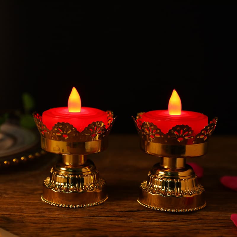 Electronic Candle LED Light for Buddha Offering, Simulation Battery Electronic Candle with or without Base, Two Options