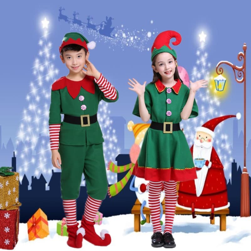 Christmas Costume for Kids Boys Girls Elf Cosplay Family Matching Dress Up Party Outfit