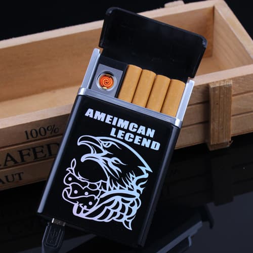 Fashionable Personalized Automatic Cigarette Case for 8 Cigarettes with USB Rechargeable Lighter, Ultra-Thin Windproof Lighter Wholesale