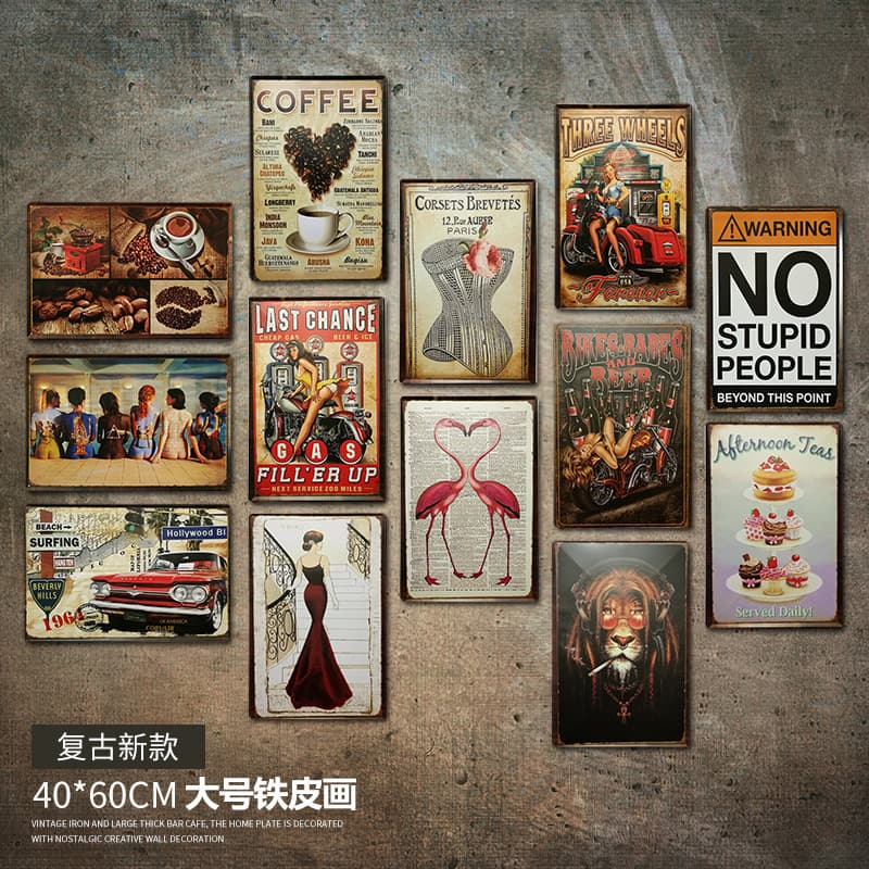 Vintage Tin Sign Large Wall Decor Retro Creative Iron Art Background Wall Bar Home Decorative Painting Hanging Piece