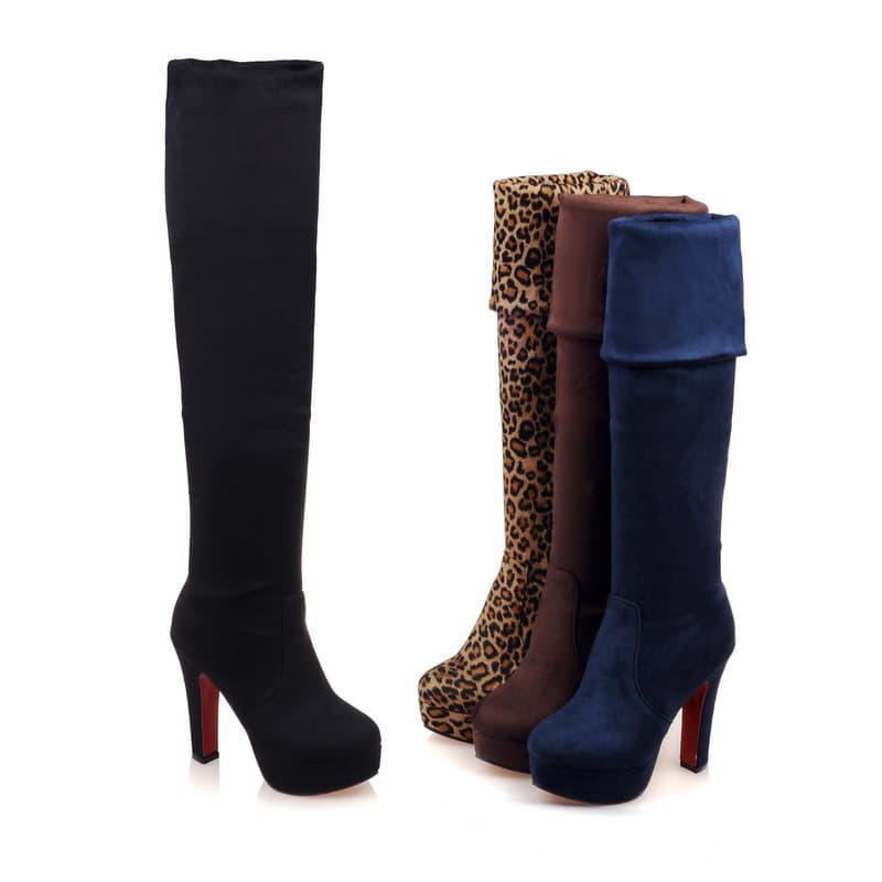 Autumn and winter women's shoes European and American long-tube over-the-knee boots thick heels elastic high heels small size 32-43 large size