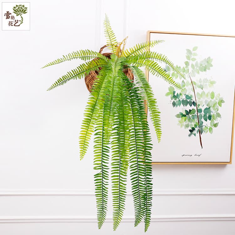 Olife Simulation 15-Piece Boston Fern Leaves, Artificial Green Fern Vine for Indoor Wall Projects