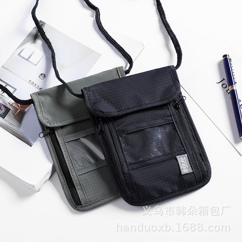 Anti-RFID car key and mobile phone radiation electromagnetic signal shielding bag, anti-theft neck bag, chest bag, document storage bag