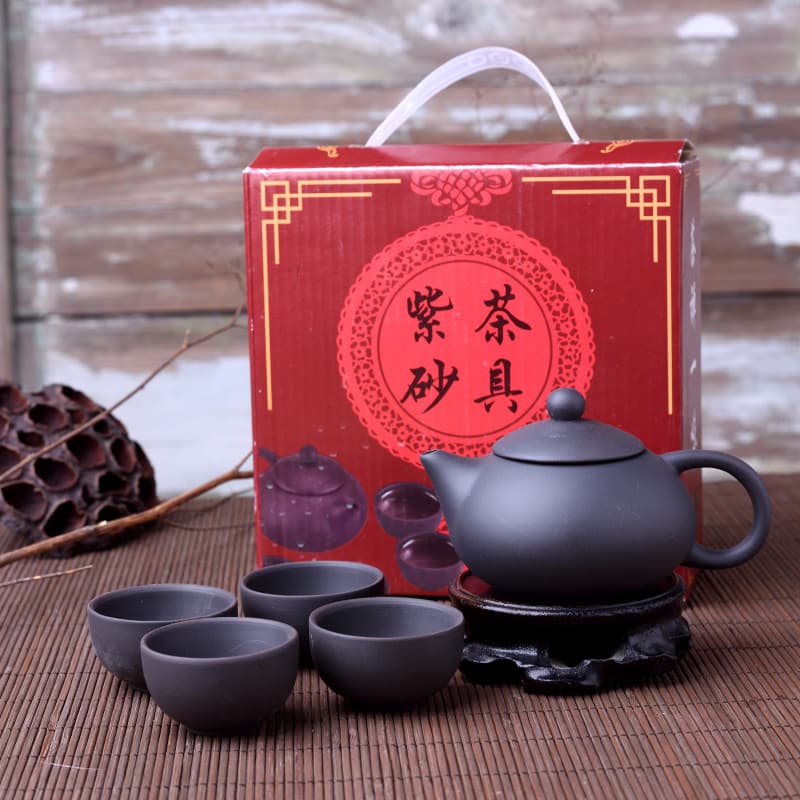 Chaozhou Authentic Zisha Teapot Handmade Brewing Set, Suitable for Gifting/Self-use, 1-pot-4-cups Gift Set