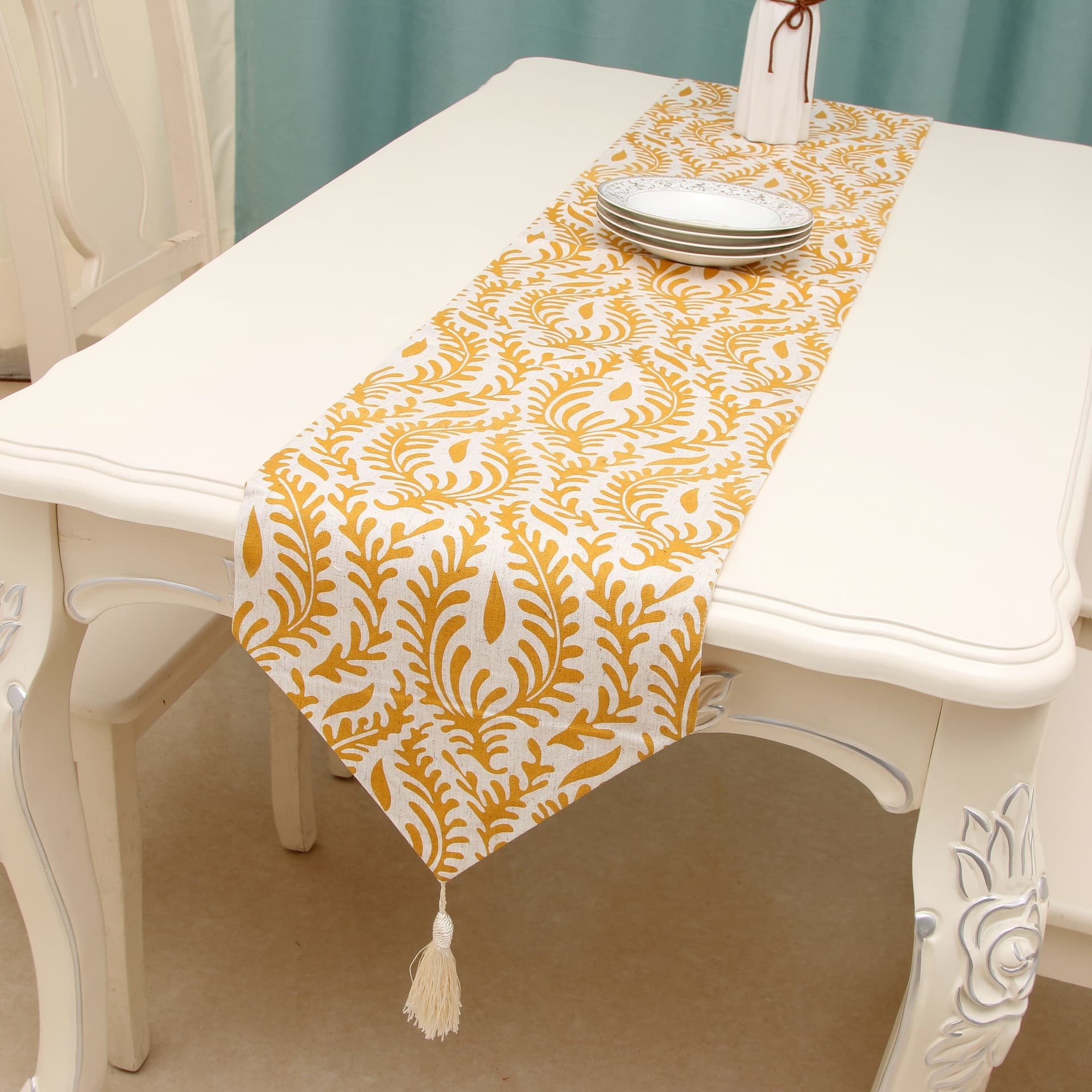 Nordic Modern Cotton Linen Small Fresh Leaf Linen Table Runner Bedside TV Cabinet Entrance Cover Dining Table Cloth