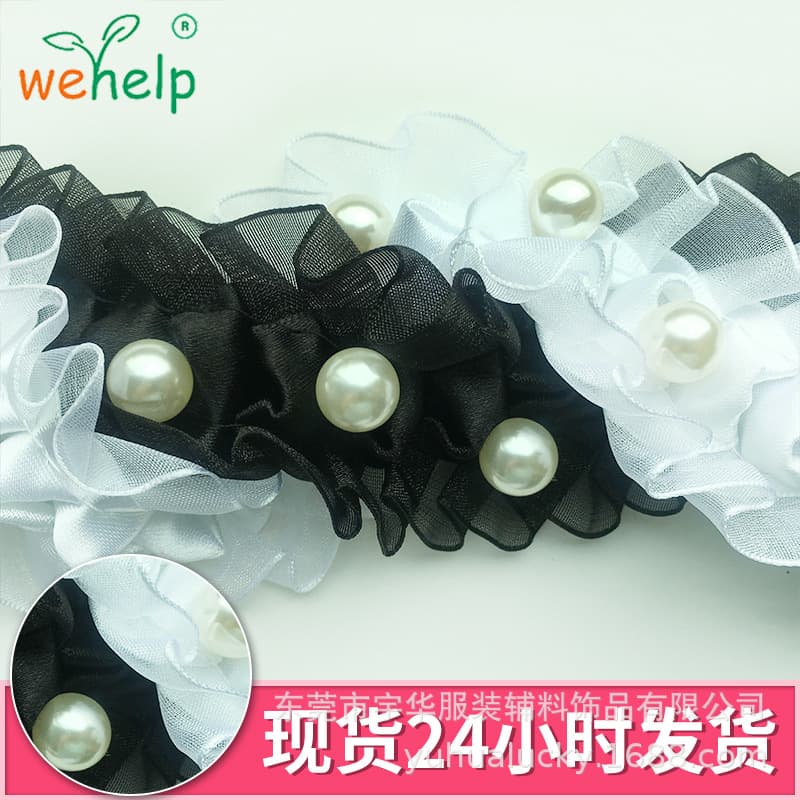 Factory Supply Spring/Autumn Gauze Fabric Shoe Decoration Hot Selling Machine-Made with Pleats and Beaded Shoes Bow