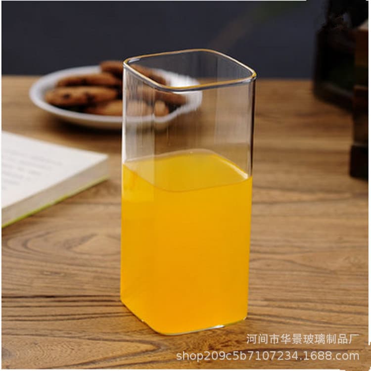 High-Temperature Resistant Square Glass Cup for Milk, Juice, Breakfast, Transparent, Simple Home Water Cup, Iced Americano Coffee Cup