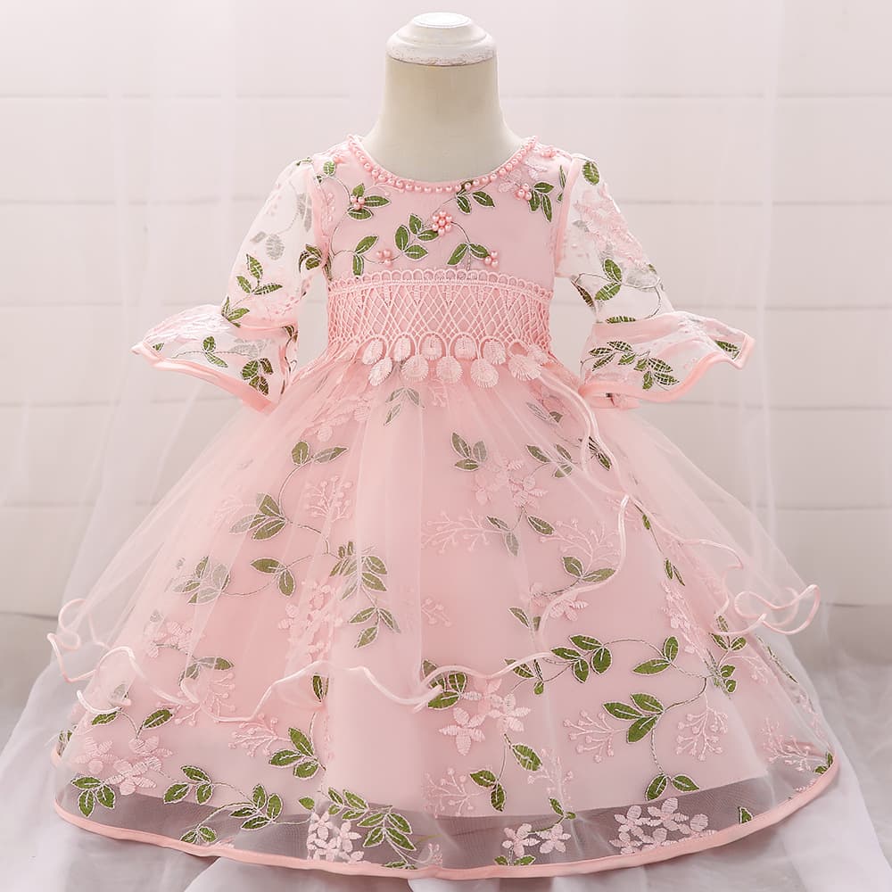 Embroidered Princess Dress Children's Clothing Baby Full-Month Ceremony Outfit Five-Quarter Sleeve Baby Girl Dress