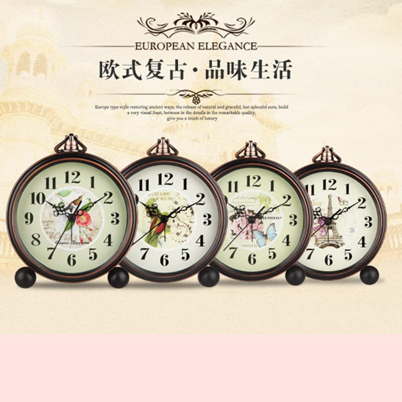 Best-Selling European Vintage Alarm Clock, Silent Metal Alarm Clock, Bedside Desk Clock, Home Desktop Decorative Clock with Handle