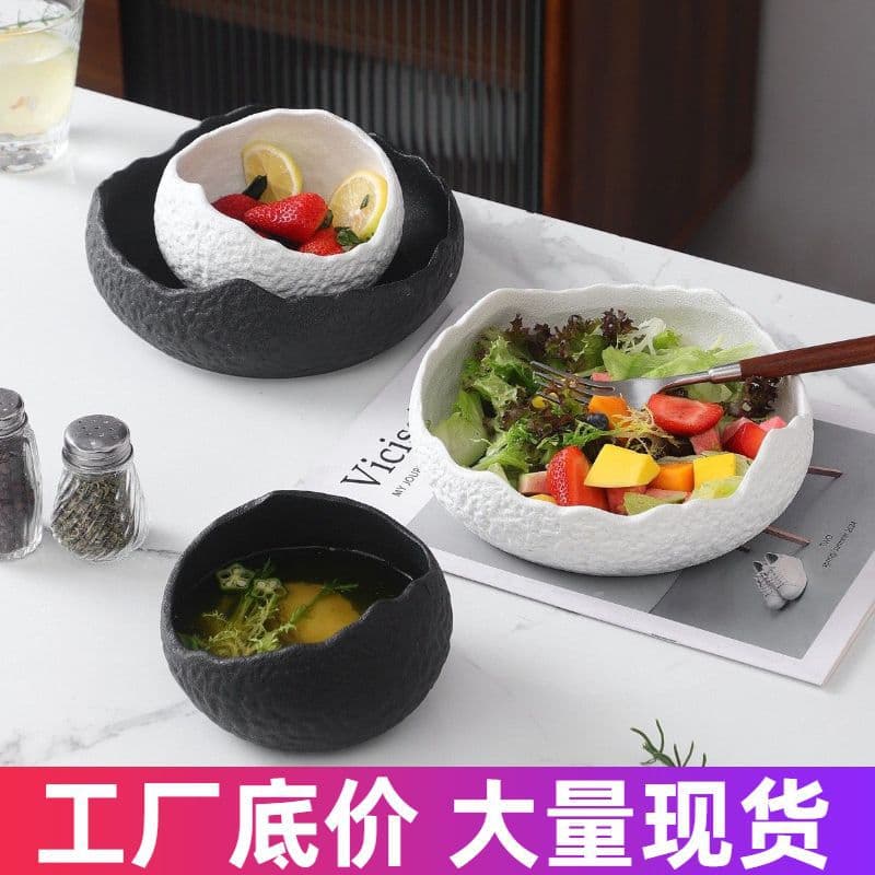 Western Soup Bowl Ceramic Hotel Deep Plate Irregular Tableware Creative Western Food Plate Irregular High-end Fruit Salad Bowl