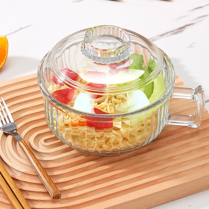 Instant Noodle Glass Bowl Household with Handle Heat-Proof Microwave Oven with Lid Large Capacity Transparent Instant Noodle Bowl