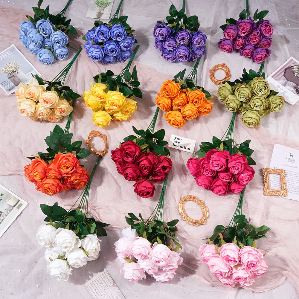 Artificial Flowers 9 Snow Mountain Bundles of Roses Home Soft Decoration Project European Wedding Photography Set Handmade Fake Flowers