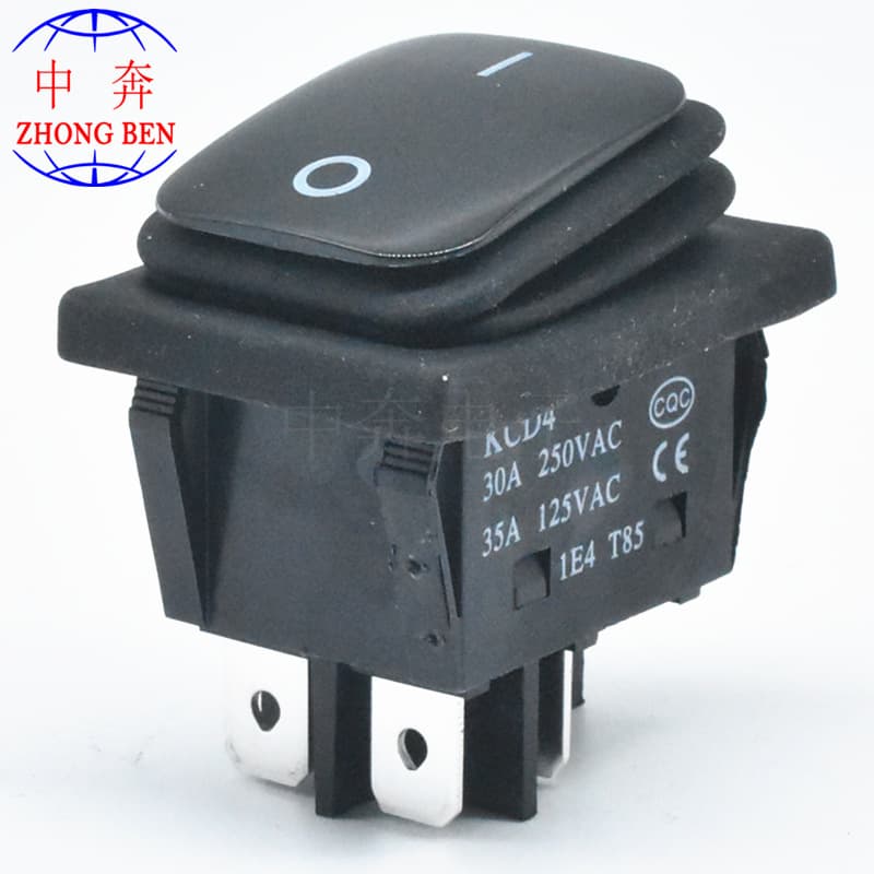 KCD4 4-Pin 2-Position Waterproof Rocker Switch 30A 250V Black High Current Waterproof Power Switch