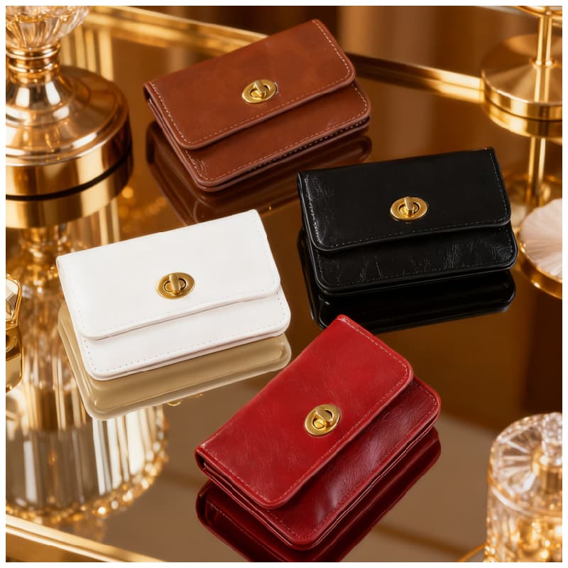 Short Women's Wallet, Ins Style, Solid Color, Simple Retro Lock, Multifunctional Ultra-Thin Small Card Holder, Student Coin Purse