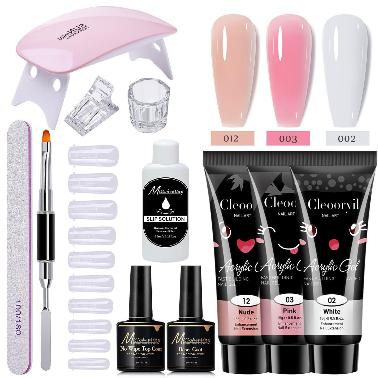 Manzilin Nail Art Crystal Extension Gel Set 12pcs Brush Included Nail Extension Kit Professional Manicure Long-lasting Gel