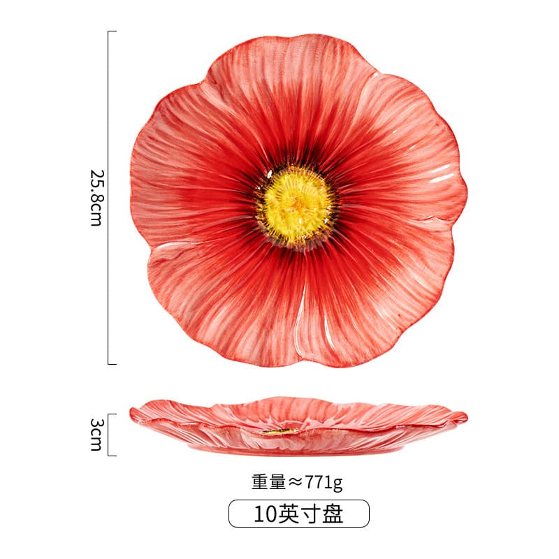 Yumeiren High-Aesthetic Tableware Underglaze Flower Pattern Home Plate Large Soup Bowl Ceramic Bowl Dessert Western Food Plate Ins