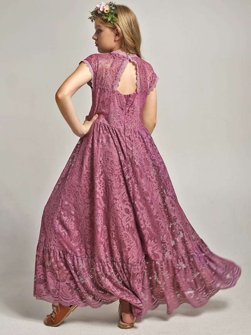 New Summer Children's Lace Wedding Long Dress Hollow Flower Girl Dress Kids Dress Princess Dress