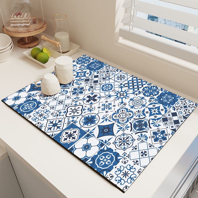 Diatomaceous earth kitchen countertop drain mat, absorbent mat, dish drying mat, water-control cup mat, wash-free, heat-insulating, anti-scalding placemat