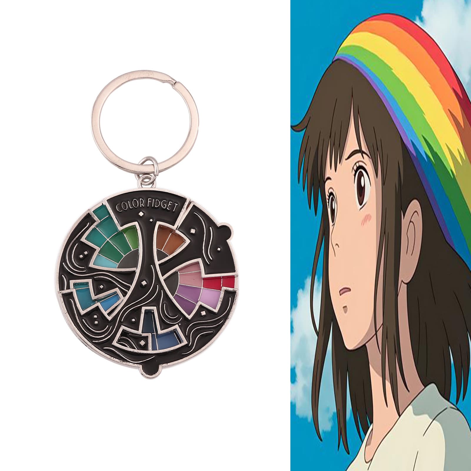 Cross-Border Bestseller Color Fidget Enamel Pin Hue Color Wheel Spinner Keychain Pendant
