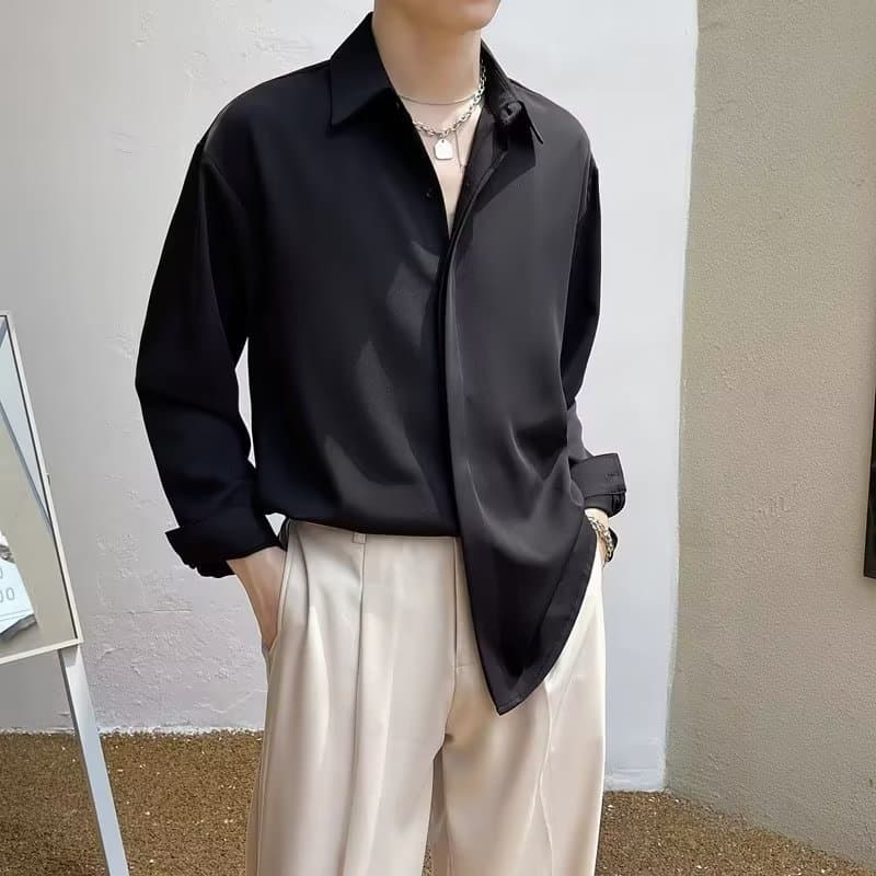Minimalist High-End Feel Shirt Simple Draping Rogue Shirt Men Spring Autumn Chiffon Loose Korean Style Long Sleeve Trend