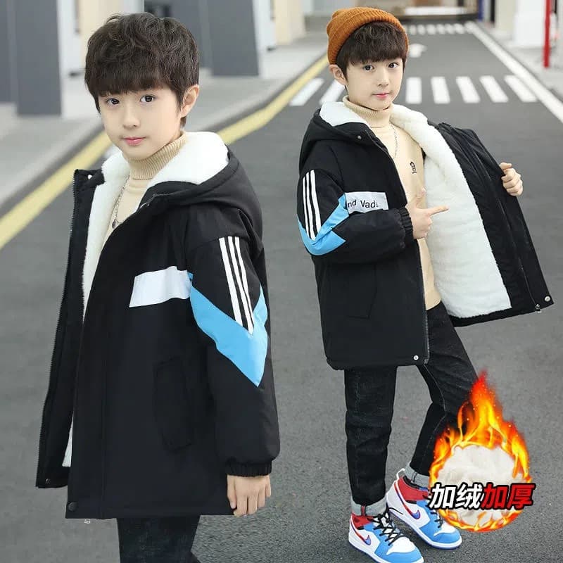 Thickened Fleece Autumn Winter Jacket for Boys Children's Cotton Padded Coat Trendy Boy's Clothes Polyester Fabric Made in China