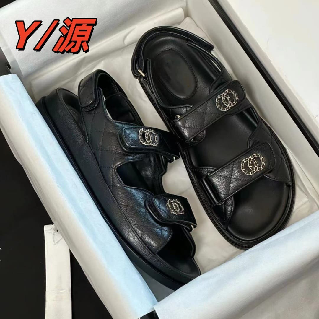 New High-Top Little Fragrance Style Velcro Sandals for Women, Casual Fashion Versatile Genuine Leather Lightweight Roman Sandals for Beach