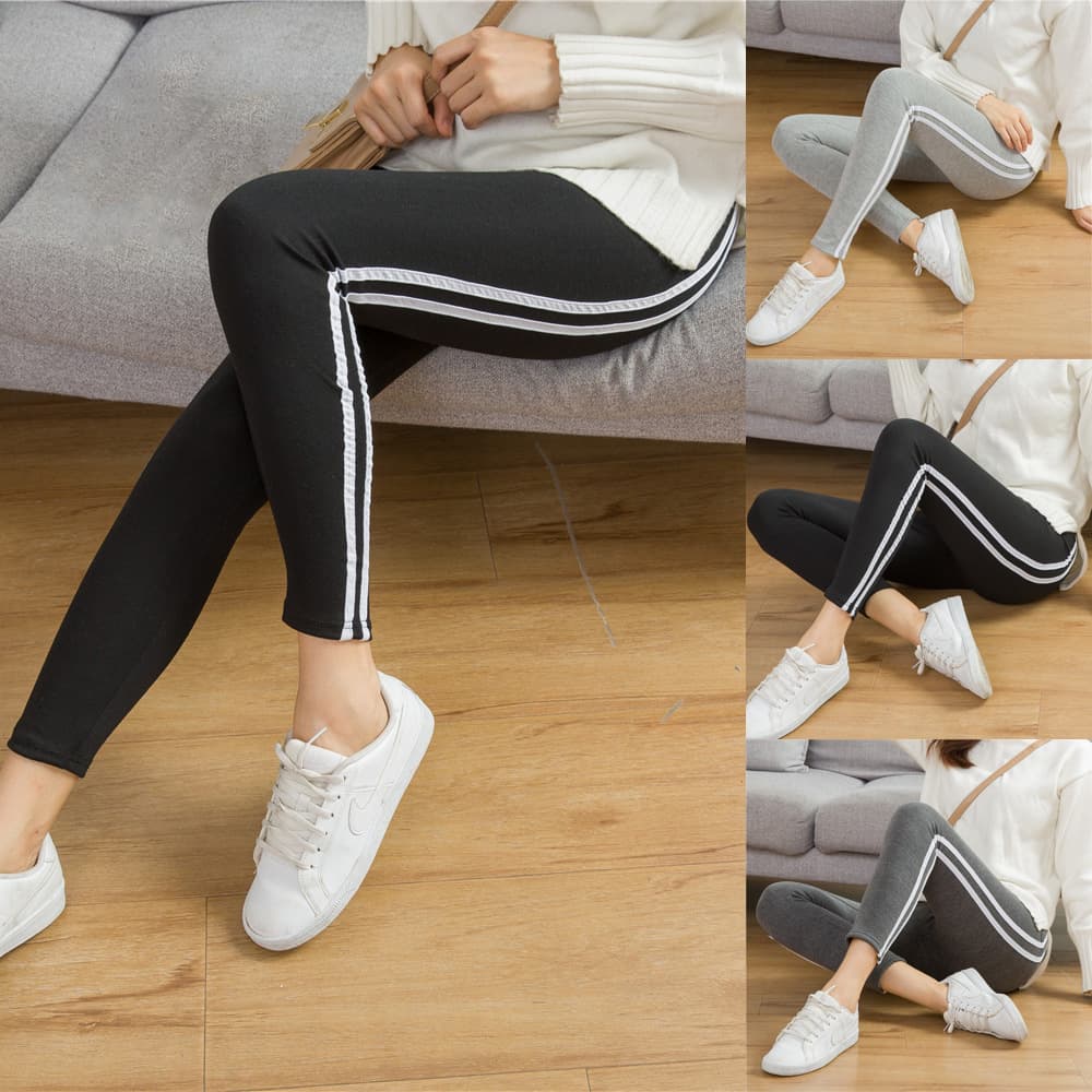 2021 New Korean Fashion Versatile Skinny Casual Pants for Female Students, Slimming Side Stripe Ankle-Length Leggings