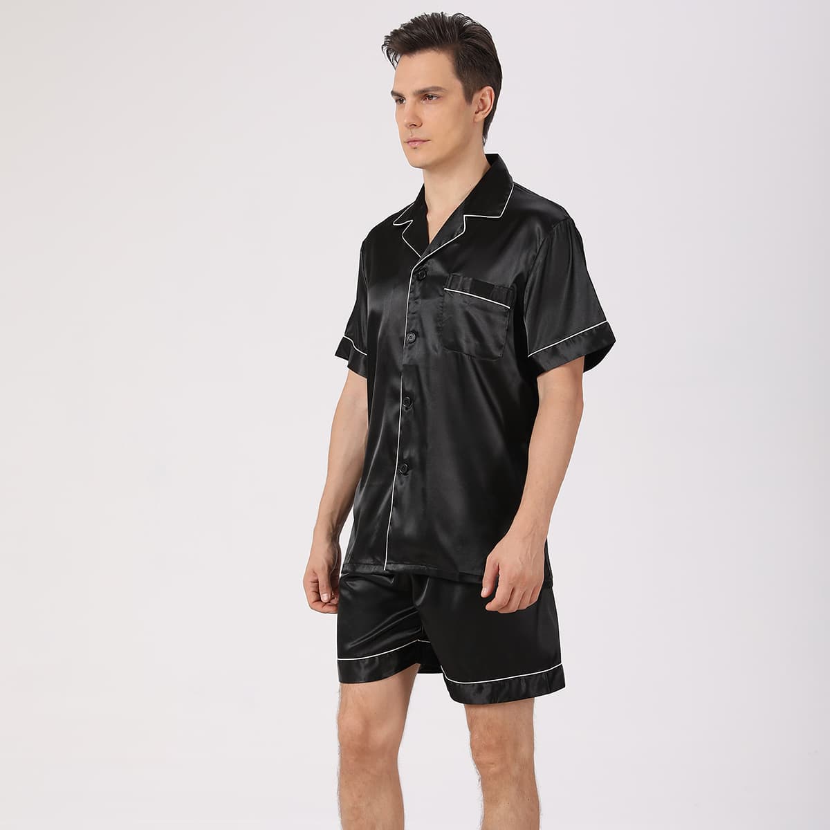 European Size Men's Loose-fit Summer Breathable Thin Short Sleeve Short Pants Ice Silk Sleepwear Suit
