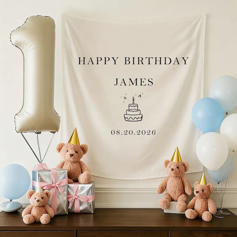 Custom Birthday Backdrop Cloth Wall Hanging Decoration for Photo Booth Room Dorm Wall Decor