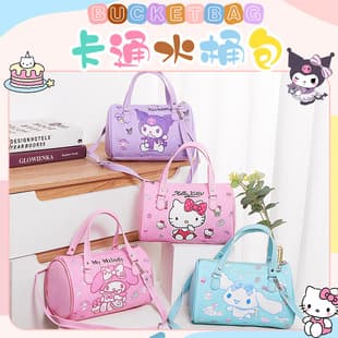 Japanese Cute Girly Crossbody Bag Horizontal Round Cylinder Small Leather Bag PC Dog Print Handbag Shoulder Bag